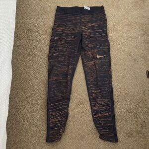 Nike Navy Blue & Gold Leggings with Sporty Design